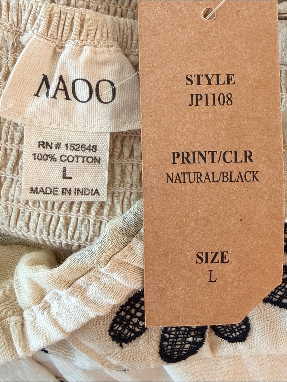 NAOO NWT Cream Black Floral Embroidered Cotton Wide Leg Jumpsuit Large - Picture 8 of 9